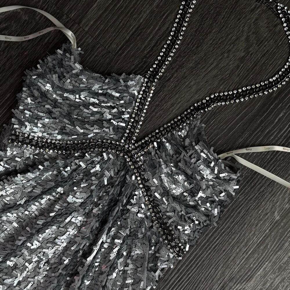 Y2k SKY BRAND Women's Silver and Grey Dress